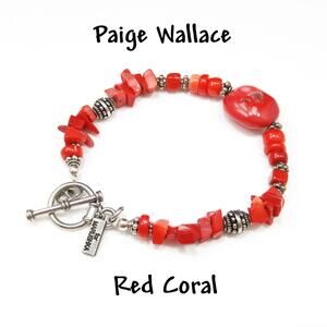 Paige Wallace Red Coral Beaded Bracelet w/ Silver Accents & Toggle Clasp